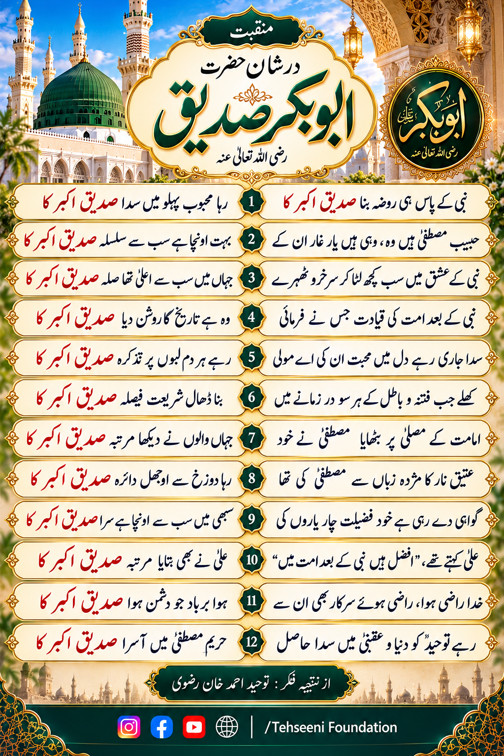 Manqabat Hazrat Abu Bakar Siddique Radiyallahu Anhu